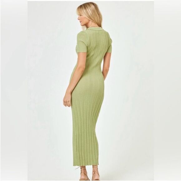 L*SPACE Linen Blend Undertow Cover-up Maxi Dress Light Olive Green Size M NWT - Picture 3 of 6